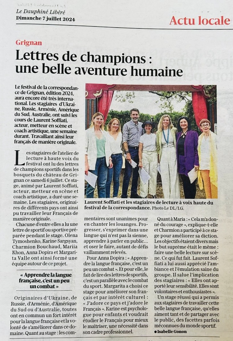 Article festival de la correspondance Grignan 2024